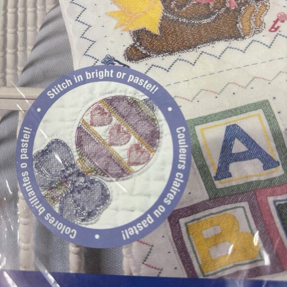 Bucilla Quilt Blocks Teddy Bear Playtime Stamped Cross Stitch 2003 Kit 43246 - Picture 4 of 10